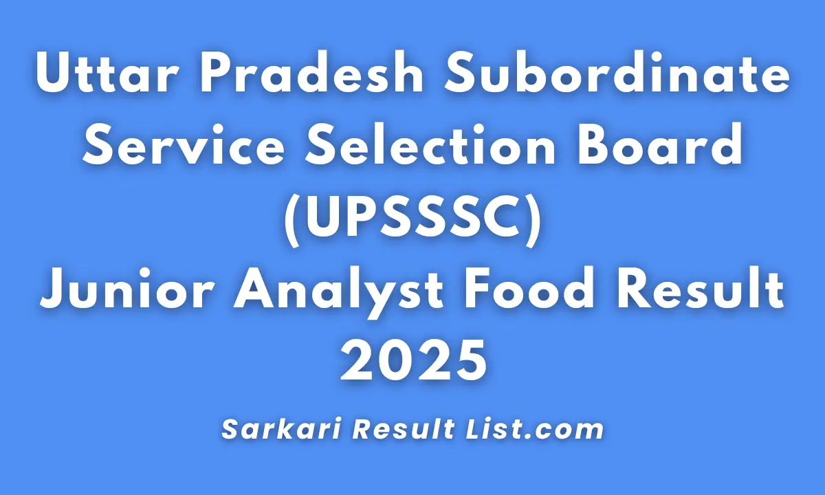 UPSSSC Junior Analyst Food Result 2025