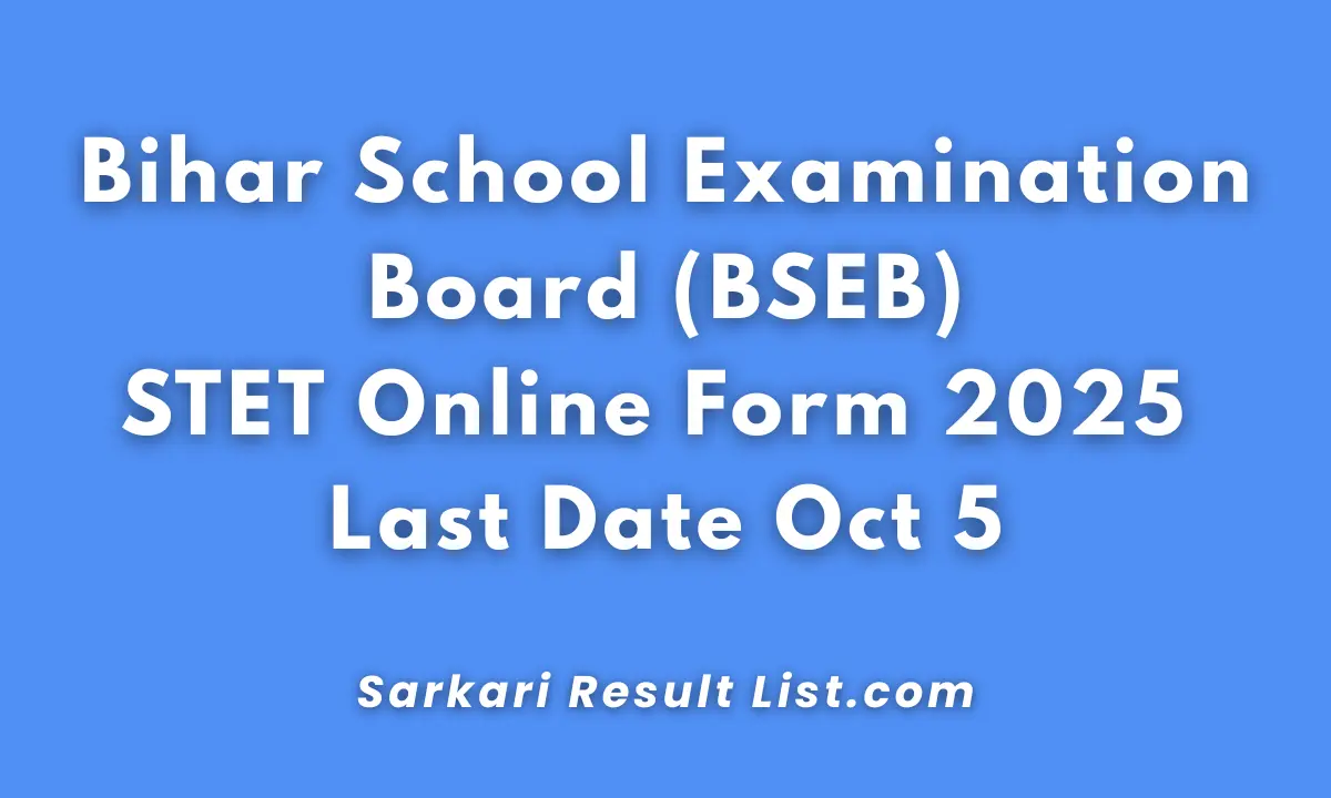 Bihar STET Online Form 2025